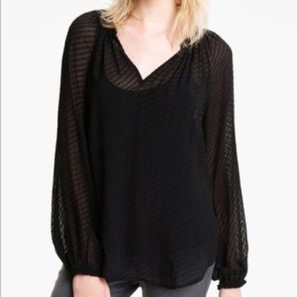 Ella Moss Black Swiss-dots Sheer Blouse Size M